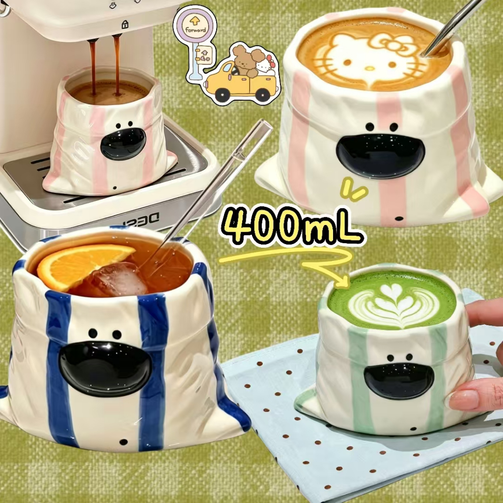 กระเป๋าผ้า ลูกสุนัขถือถ้วยกาแฟแก้วเซรามิกถ้วยน้ําคู่มูลค่าสูงสํานักงานในครัวเรือนถ้วยลาเต้