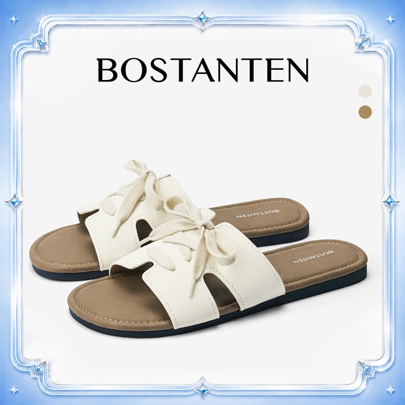 【สินค้าพร้อมส่งจากไทย】BOSTANTEN LuxChoco รองเท้าแตะสวมผู้หญิง ดีไซน์ผูกเชือก พื้นนิ่มพับได้ นุ่มสบาย เบา ไม่กัดเท้า กันลื่น