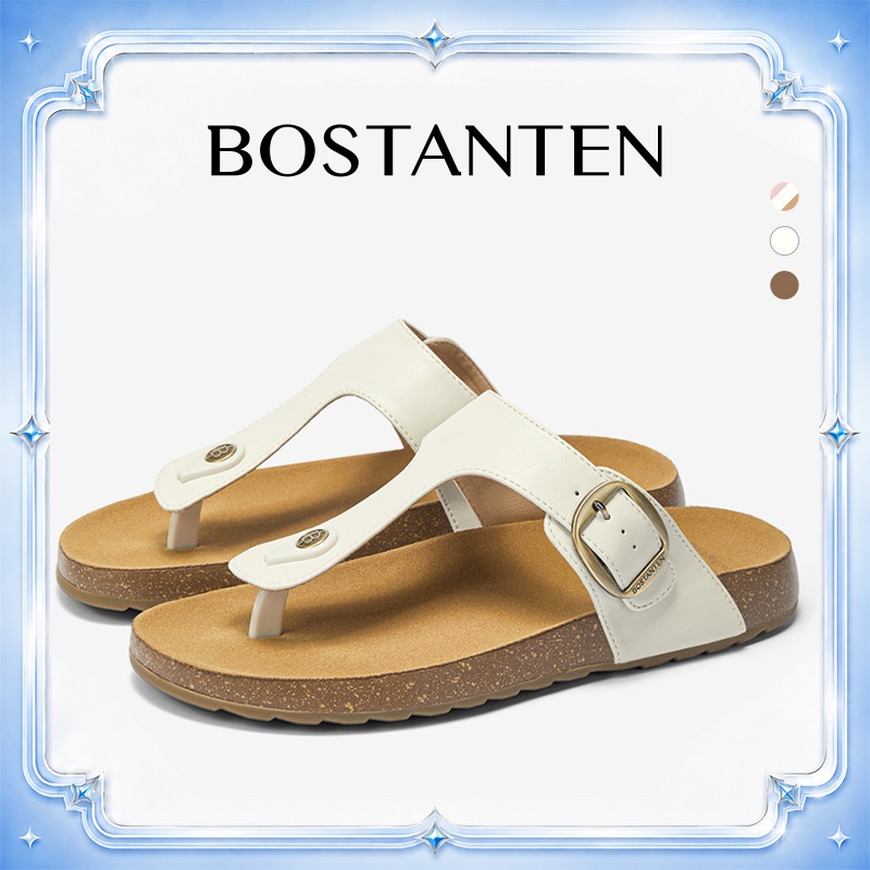 【สินค้าพร้อมส่งจากไทย】BOSTANTEN Gizth Shoes Women รองเท้าแตะแบบคีบ พื้นคอร์ก นุ่มสบาย กันลื่น ใส่ได้ทุกวัน