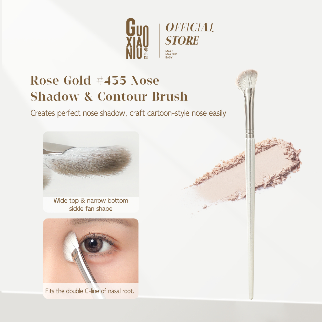 GUOXIAONIU แปรงเงาจมูกรูปพัดลม 2-in-1 แปรงแต่งหน้าสีโรสโกลด์ สำหรับคอนทัวร์และไฮไลท์ การจับผงที่แข็งแกร่ง