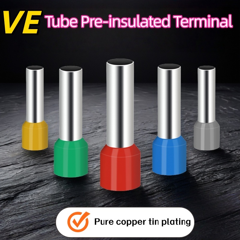 VE Pre-insulated Tubular Terminal, Tined Pure Copper Pin เทอร์มินัลสกัดเย็น, Copper Lug, รุ่น: VE050