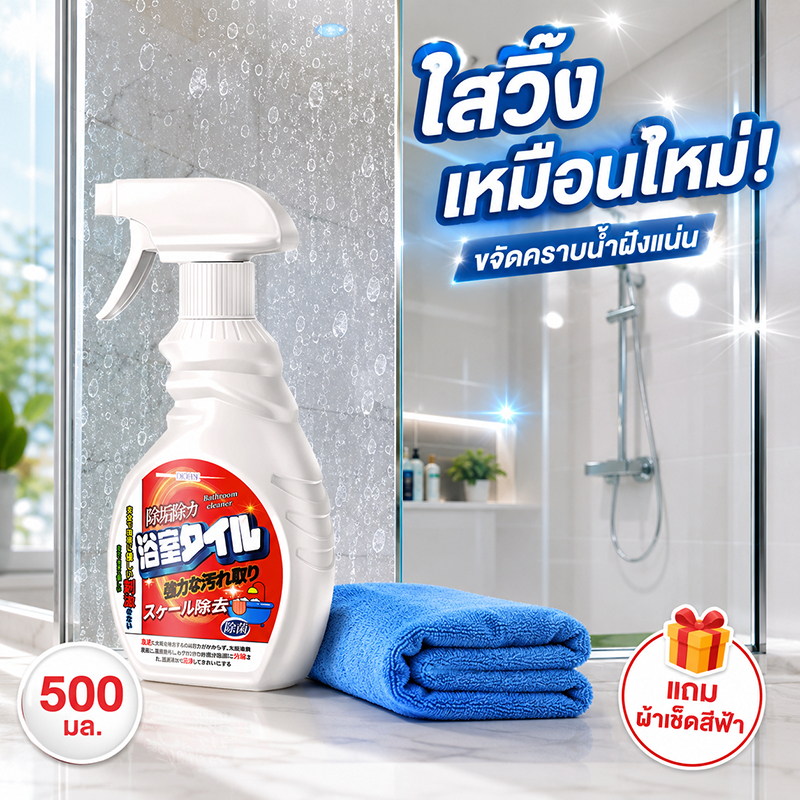 ✨3 วินาที ขจัดคราบ🛁 น้ำยาขจัดคราบน้ำกระจก น้ำยาล้างห้องน้ำ 500 มล. แบรนด์ญี่ปุ่น สเปรย์ขจัดคราบ อัตราการขจัดคราบ 99.8%
