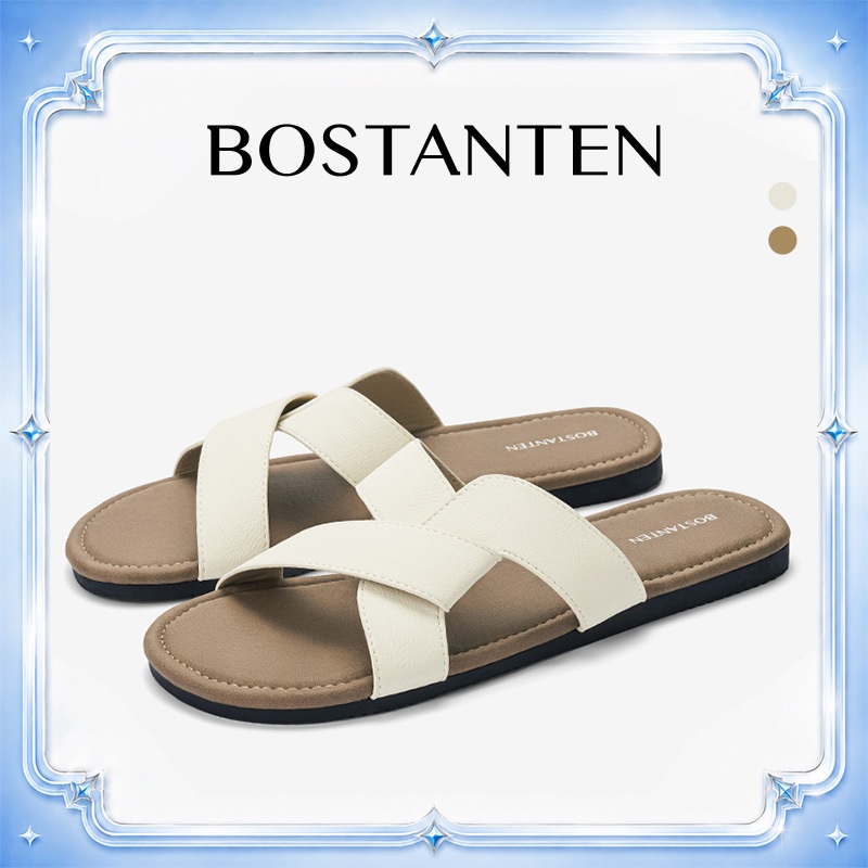 BOSTANTEN รองเท้าแตะผู้หญิง สายไขว้ พื้นนุ่ม ใส่สบาย สไตล์มินิมอล น้ำหนักเบา กันลื่น ระบายอากาศ Coco