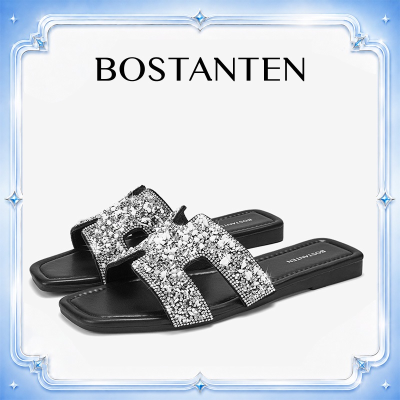 【Q-ไซส์ 36/37】BOSTANTEN Starmoon รองเท้าแตะผู้หญิงประดับเพชรรองเท้าแฟชั่นเกาหลี ใส่สบาย กันลื่น พื้นนุ่ม