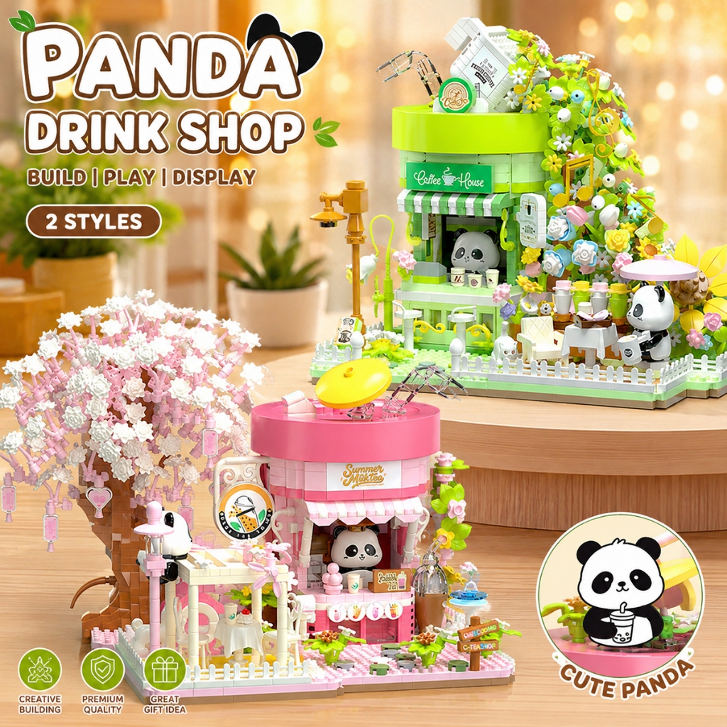 Panda Building Coffee Shop บล็อกตัวต่อบ้านชานม ของเล่นเด็ก