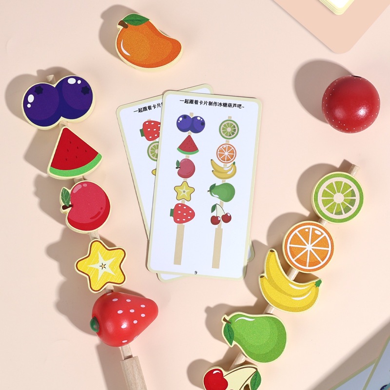 [Qklmdt] Montessori สไตล์การศึกษาไม้ความรู้ความเข้าใจเกมผลไม้ Skewer Matching Logic Sensory Play ของเล่นสําหรับเด็กห้องเรียนใช้