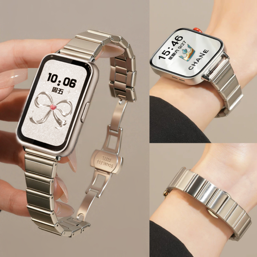 Elegant Stainless Steel Strap For สาย Huawei Band 11 pro Strap Metal Huawei Band 11 สาย Steel Huawei Band 11 pro สาย Slim watch Fit 5 / watch Fit 4 / watch Fit 3 / 2 Band 11 5 Pro Strap