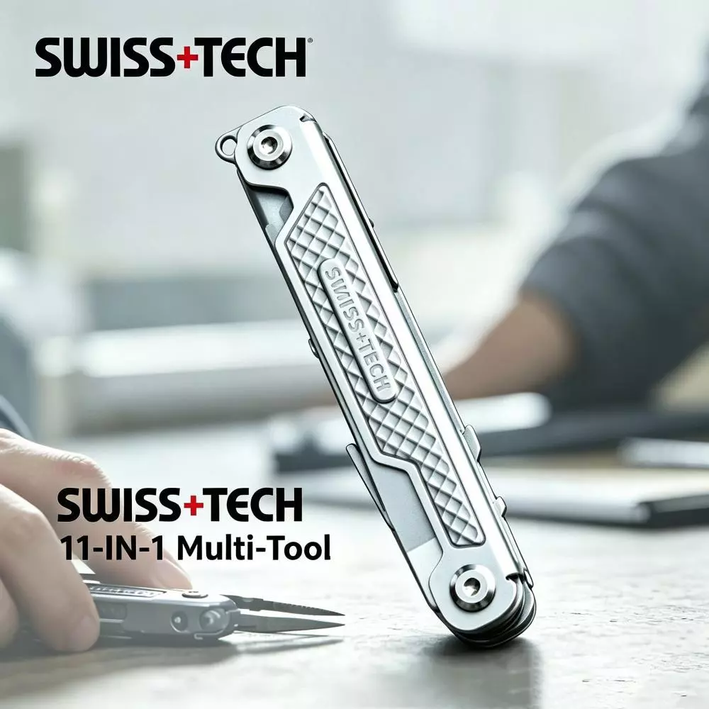 SWISS+TECH 11 IN 1 Multi-Tool Outdoor Pocket Mini Portable Tools เครื่องมืออเนกประสงค์พร้อมเลื่อย ไขควง,