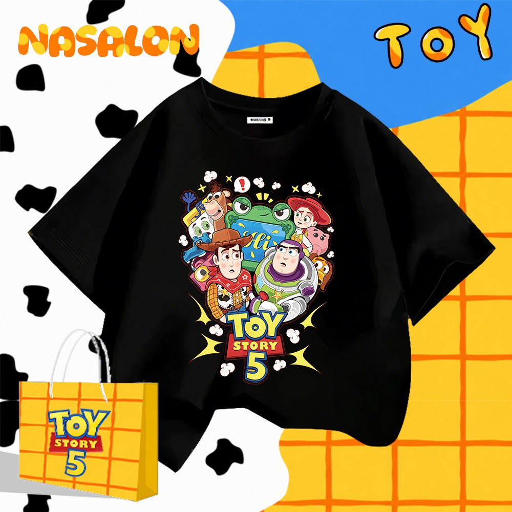 NASA เสื้อยืดเด็กแขนสั้น ผ้าฝ้าย 100% Toy Story ลายการ์ตูน เสื้อยืดเด็กผู้ชาย เหมาะสำหรับเด็กอายุ 1-12 ปี