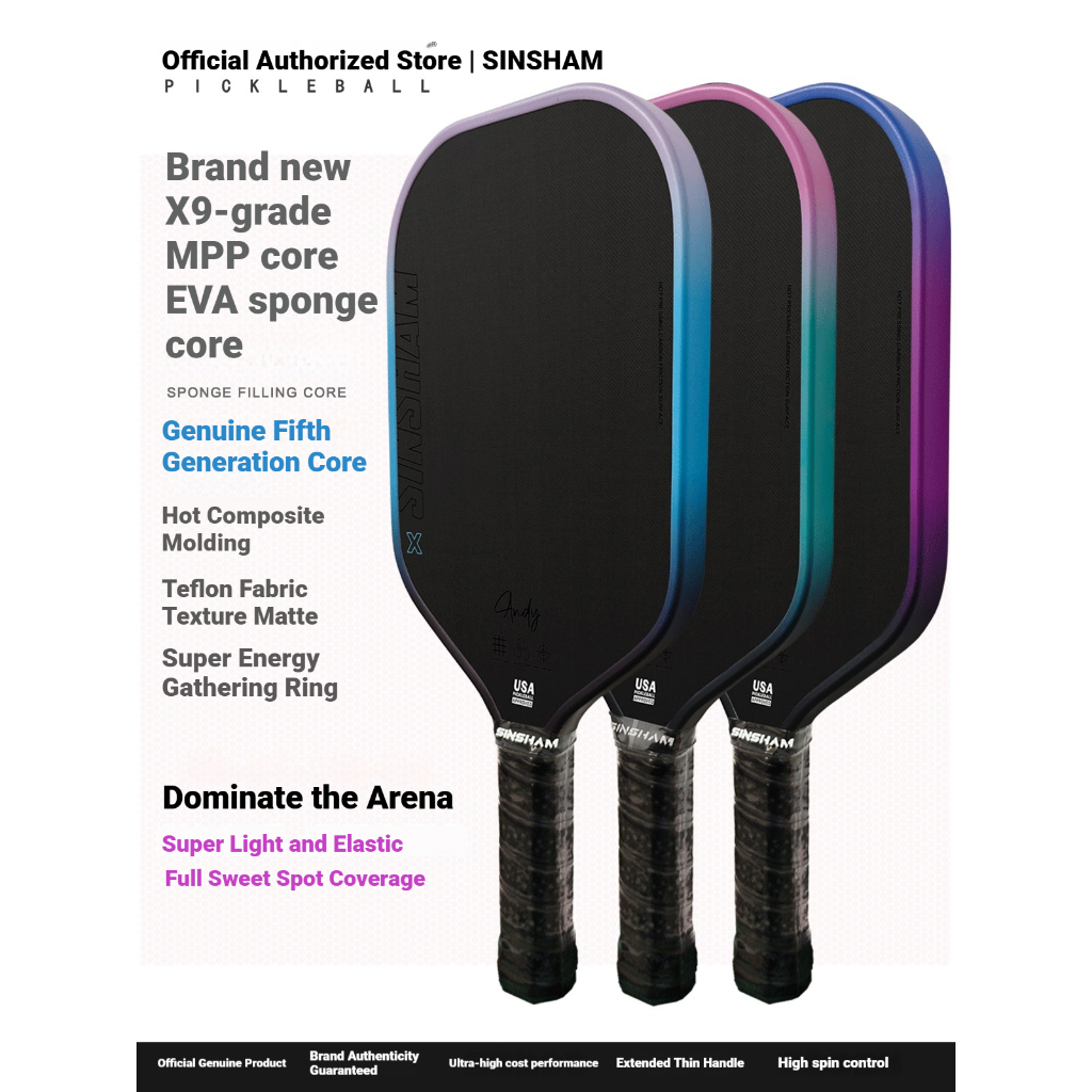 ของแท้ SINSHAM TeflonหยาบFrosted Thunder X 5th Generation CoreเกมClass Pickle Racket X9 Class MPP Co