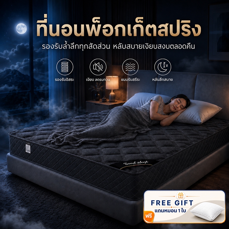 BlueWhite ที่นอนสปริง หนา 8 นิ้ว ลดปวดหลัง ไม่สะเทือนคนข้างๆ ยืดหยุ่น เย็น ระบายอากาศดี