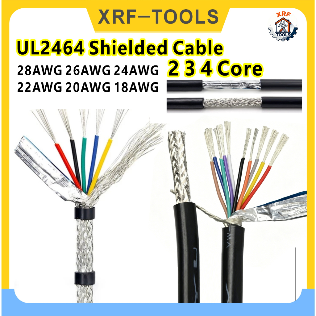 2Meter UL2464 Shielded Cable 28AWG-18AWG 2 3 4 Core Shielded Copper Braided Multi-Core Data Cable Du