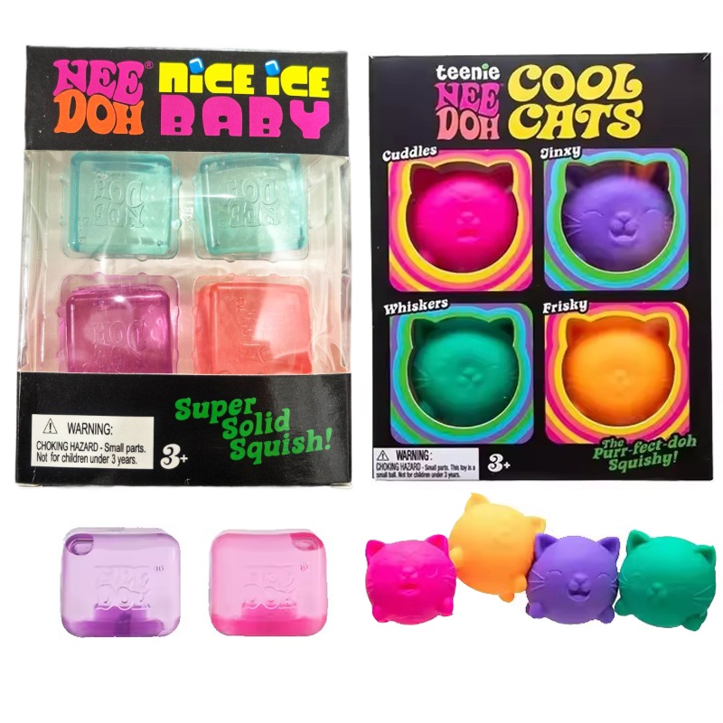 4 ชิ้น/เซ็ต Needoh Nice Ice Cool Cats Baby Fidget Cube Super Solid Squishy Sensory ปลอดสารพิษ Fidget บีบของเล่นของขวัญ