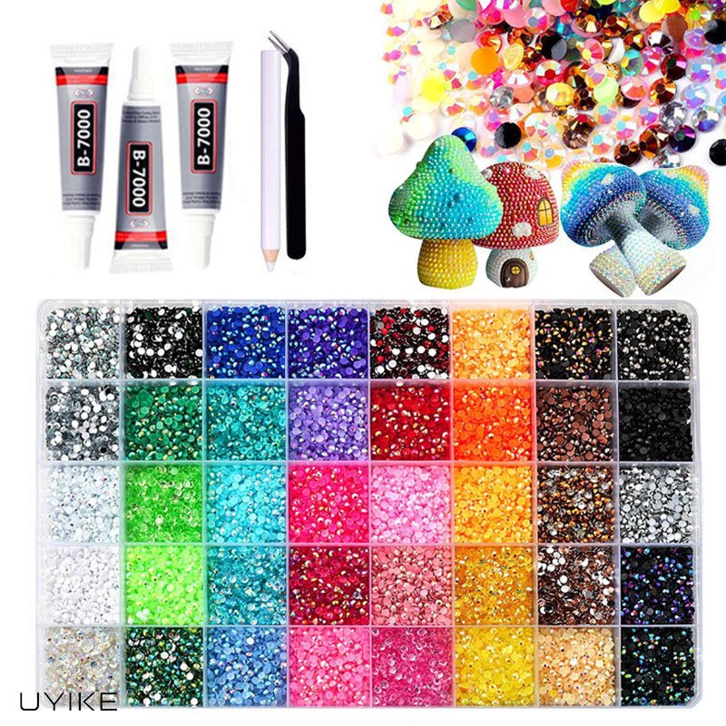 UYIKE 40-Grid ผสมสี Flatback Rhinestones, 3 มม. AB สี เรซิ่น Rhinestones, ตกแต่งเล็บ DIY อุปกรณ์เสริมชุด