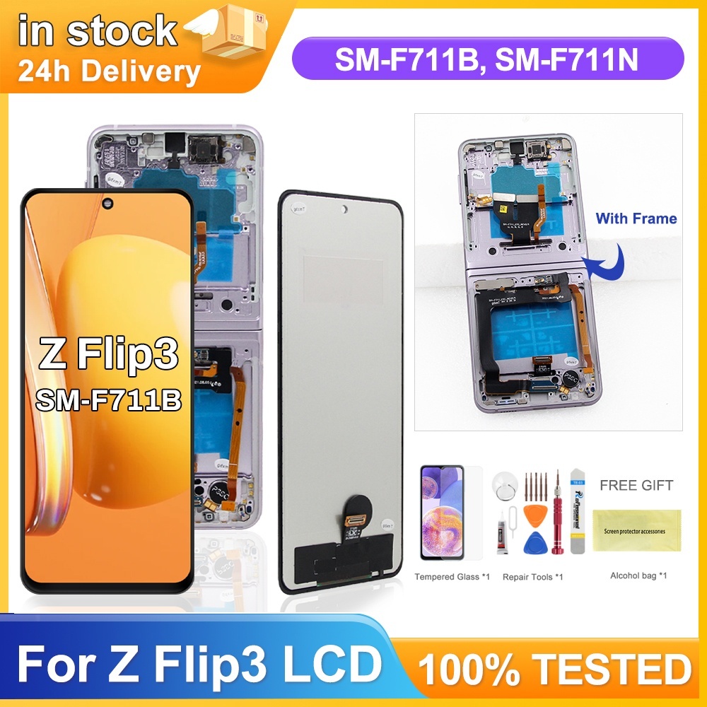สําหรับ Samsung Galaxy Z Flip3 5G จอแสดงผล LCD SM-F711B, SM-F711N, SM-F711U Touch Screen Digitizer เ