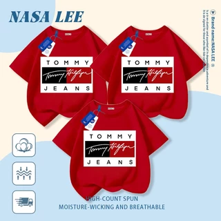 [กรุงเทพฯ จัดส่งภายในวันเดียว] นาซ่า เสื้อยืดผ้าฝ้ายแท้สีดําพ่อแม่และลูกสวมใส่เย็บตารางพิมพ์ครอบครัวสามสี่ปากหลวมสบายๆแขนสั