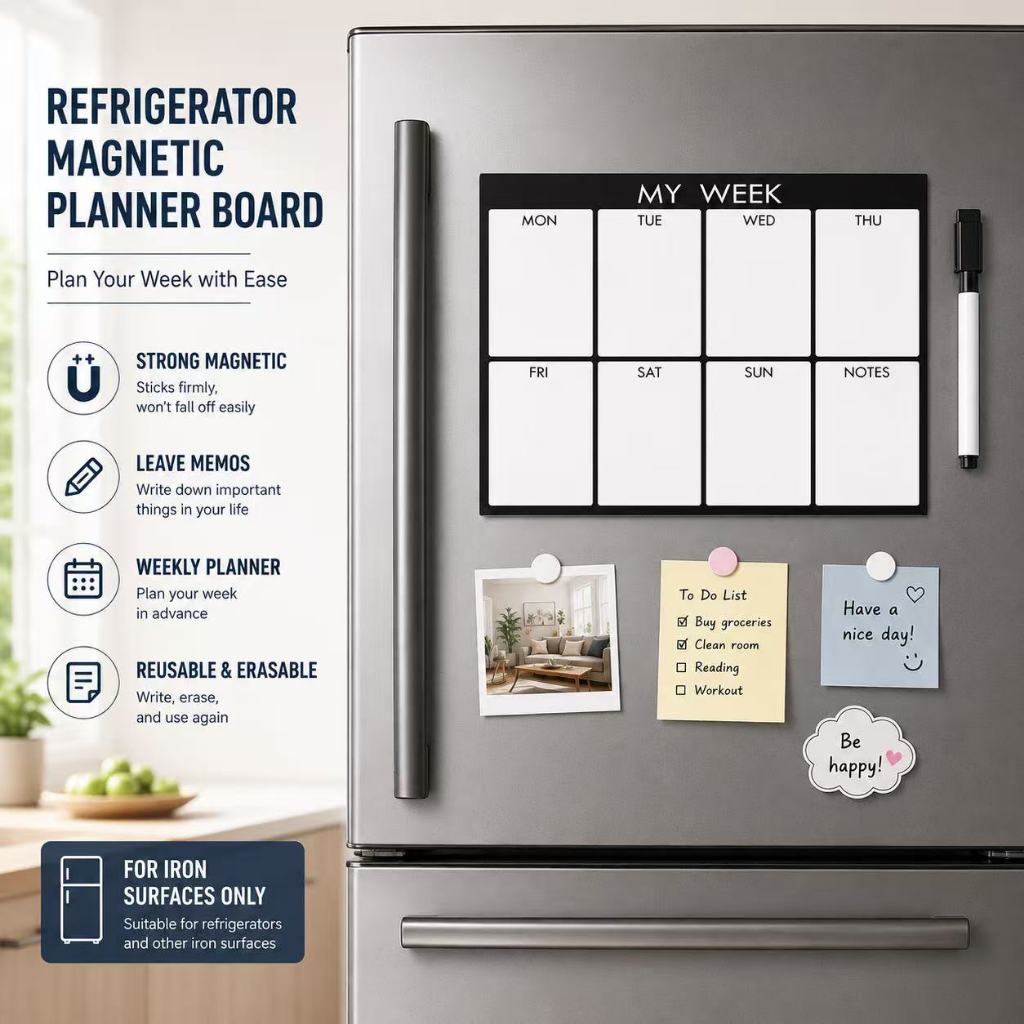 SIZE A4 Magnetic fridge สติ๊กเกอร์ไวท์บอร์ด ไวท์บอร์ดลบได้ แพลนเนอร์รายวัน กระดานข้อความ fridge ต้องมีสําหรับบ้านและสํานักงาน