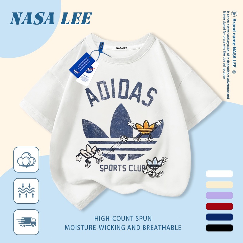[จัดส่งในวันเดียวกัน] เด็กสีขาวผ้าฝ้ายแท้ระบายอากาศเสื้อยืดแบรนด์ดังอินเทรนด์การพิมพ์ 3-16 ปีชายหญิงลําลองแขนสั้น