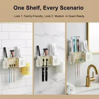 SKTH ห้ารูผู้ถือแปรงสีฟันติดผนังห้องน้ํา Ra Organizer ชั้นวางอเนกประสงค์สําหรับยาสีฟันแปรงอุปกรณ์เสริม SKK