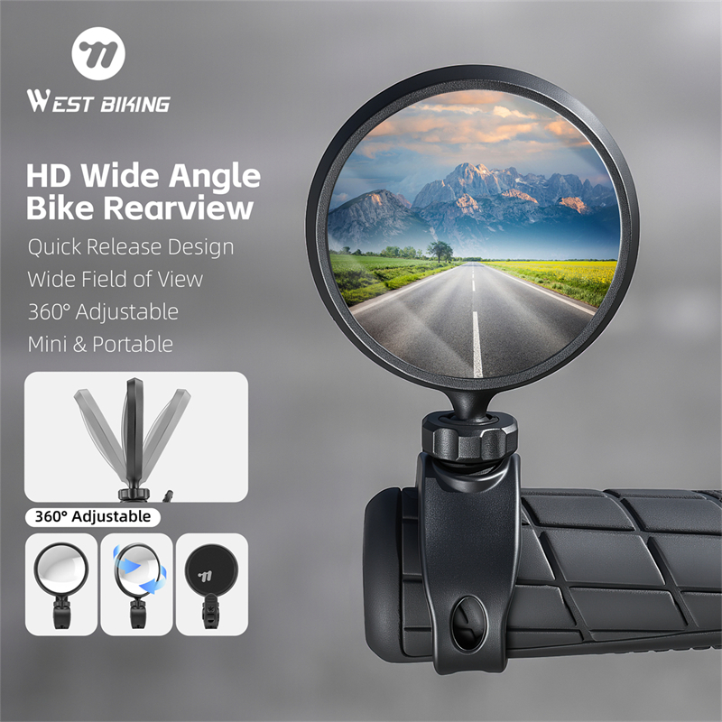 WEST BIKING จักรยานกระจกมองหลังมุมกว้าง HD 360° ปรับ Quick Release Handlebar กระจก MTB จักรยานเสือหมอบขี่จักรยานอุปกรณ์เสริม