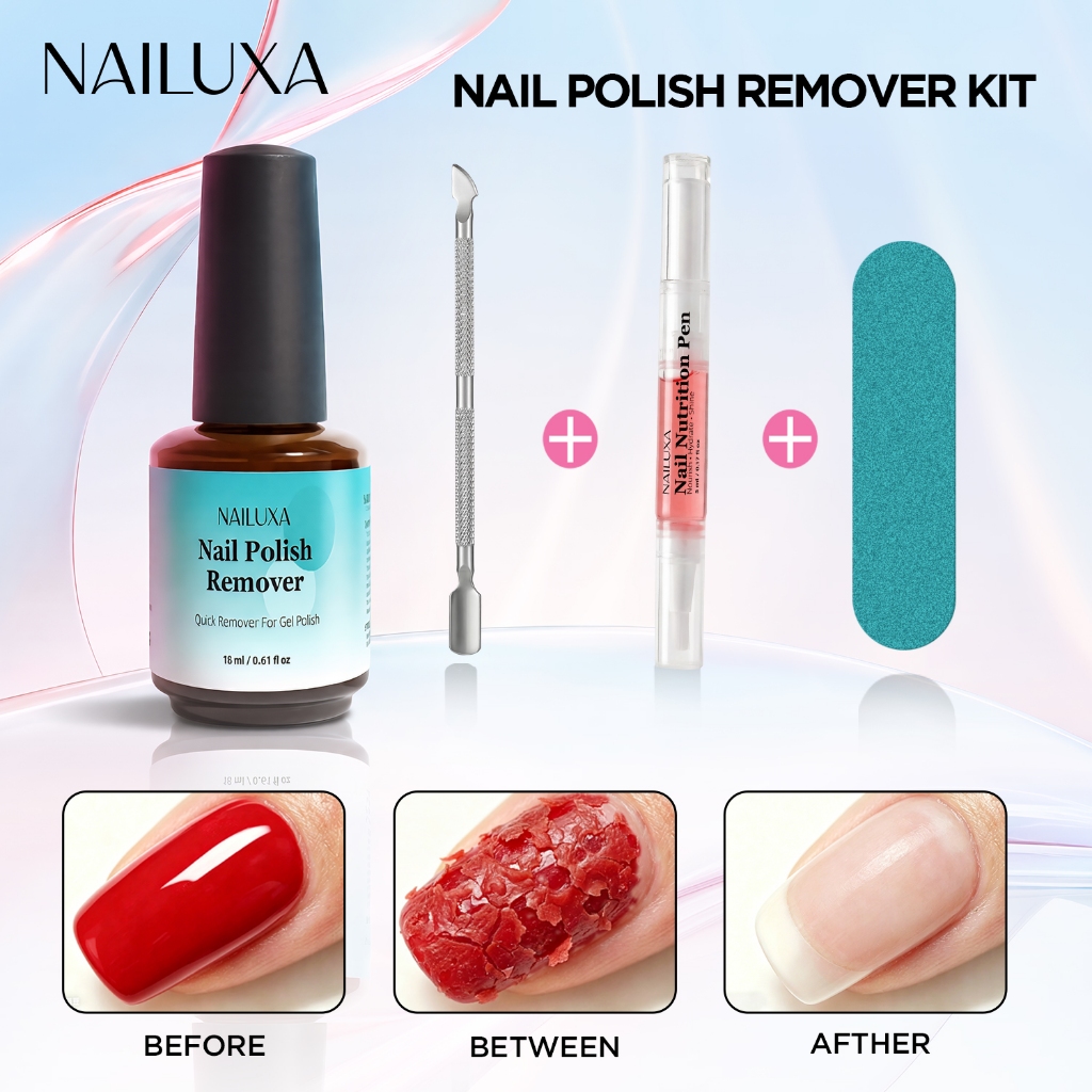 NAILUXA เจลรีมูฟเวอร์ลอกเล็บ 18ml ลอกง่าย ถอดง่าย ลอกเจลใน 3-5 นาที ไม่ต้องแช่ ใช้กับเล็บปลอม พร้อมอุปกรณ์ 4 ชิ้น