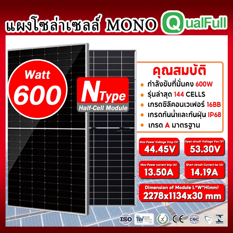 QualFull แผงพลังงานแสงอาทิตย์ 600W Green พลังงานใหม่, ไฟเต็มของแท้ 100% (รองรับขายส่ง)