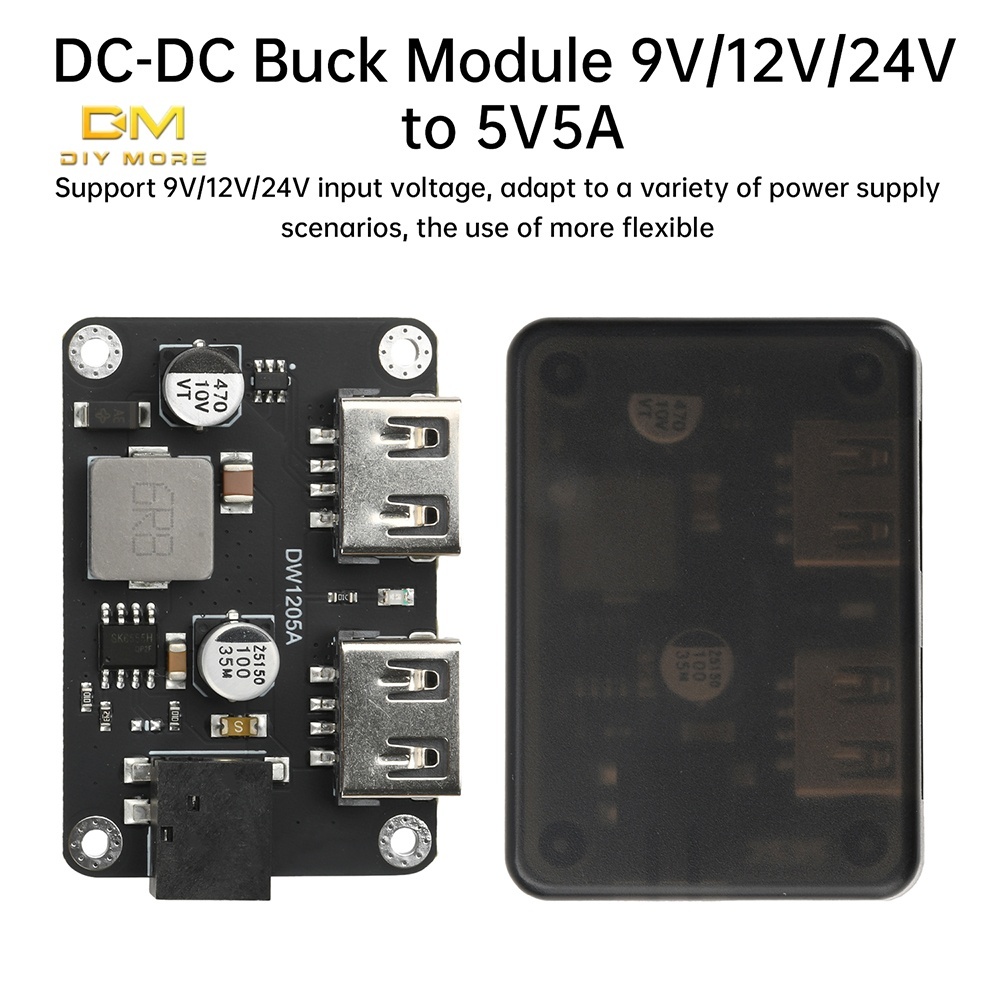 Airepair DC-DC Step-Down โมดูล 9 V/12 V/24 V ถึง 5V5A โทรศัพท์มือถือรถ USB Charger เอาต์พุต USB คู่พร้อมกรณี