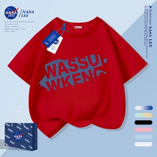 [จัดส่งภายในกรุงเทพวันเดียว] เสื้อยืดเด็กสีกรมท่าผ้าฝ้ายแท้ระบายอากาศบรรยากาศตัวอักษรสีฟ้าการ์ตูนไร้เดียงสาลายน่ารัก3-16ปีหลวมสบายๆสั้น@