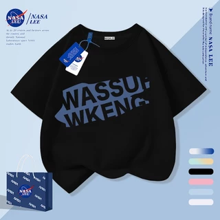 [จัดส่งภายในกรุงเทพวันเดียว] เสื้อยืดเด็กสีกรมท่าผ้าฝ้ายแท้ระบายอากาศบรรยากาศตัวอักษรสีฟ้าการ์ตูนไร้เดียงสาลายน่ารัก3-16ปีหลวมสบายๆสั้น@