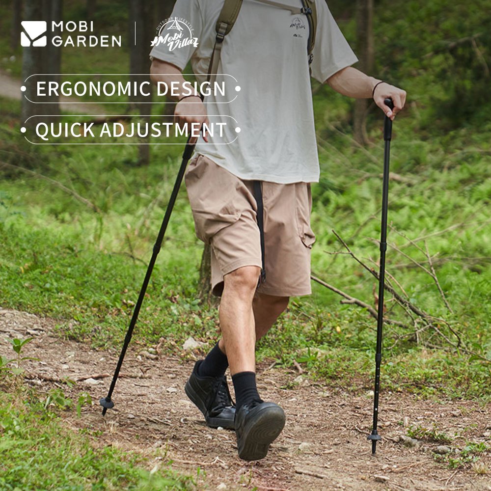 MOBI GARDEN อลูมิเนียมอัลลอยด์ T-Handle Telescopic เดินป่า Stick, Ultra Light Telescopic Professional เดินป่ากลางแจ้งและปีนเขาสามส่วน Cane