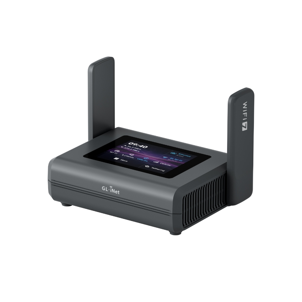 GL.iNet Slate 7 Pro (GL-BE10000) - เราเตอร์ Wi-Fi 7 แบบพกพา: 6GHz (5.7Gbps), สัมผัส 2.8", WireGuard (1.1Gbps), DPI, 2 พอร์ต 2.5G, OpenWrt - เหมาะสําหรับดิจิตอล