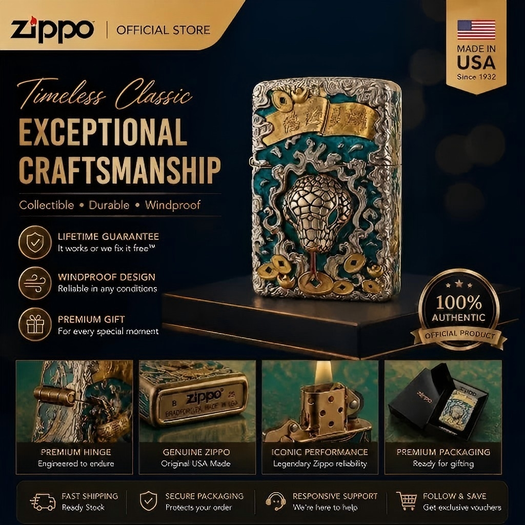 ZIPPO ไฟแช็กกันลมงูมงคลของแท้อย่างเป็นทางการ,LSD-00015