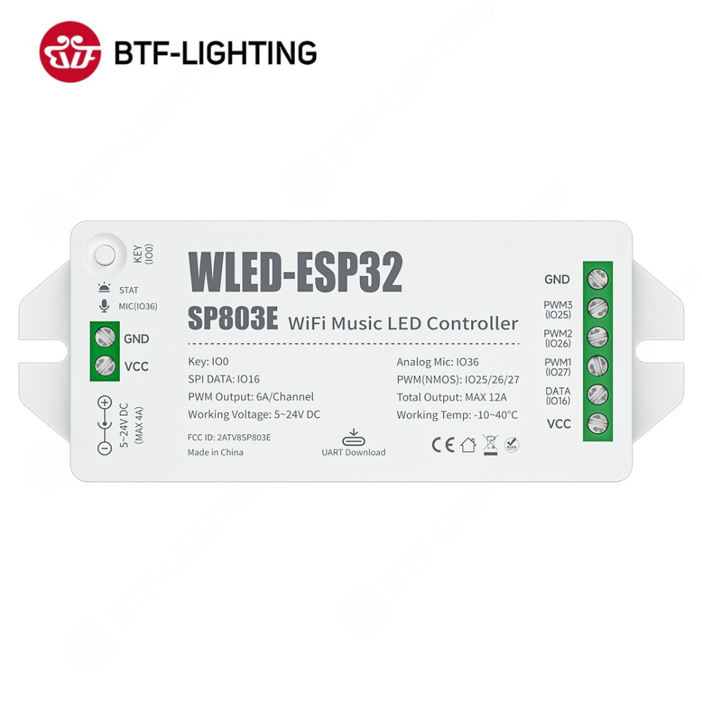 BTF-LIGHTING ESP32 WLED สายไฟ LED คอนโทรลเลอร์ SP803E คอนโทรลเลอร์ LED แบบ WiFi เพื่อเสียงเพลง