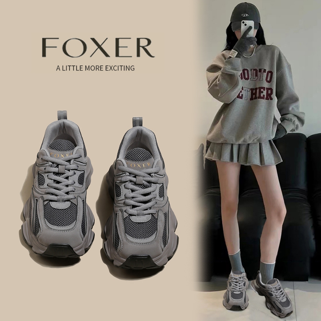 FOXER รองเท้าผู้หญิง รองเท้าผ้าใบสุดน่ารัก รองเท้านักเรียน วิ่ง พื้นนุ่ม เพิ่มขึ้น5.3ซม