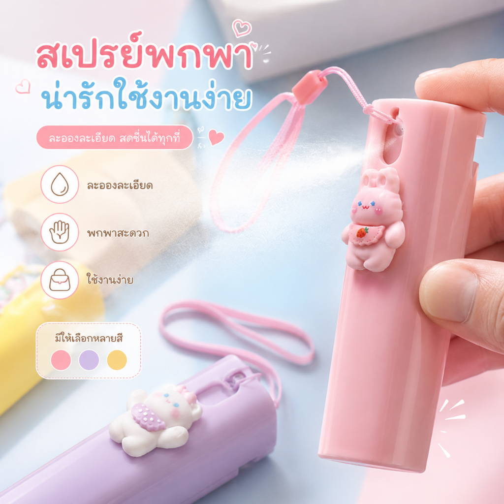 ขวดสเปรย์พกพา 10ml ขวดแบ่งน้ำหอม ขวดสเปรย์น้ำหอม ลายน่ารัก พร้อมตุ๊กตาห้อย สายคล้อง หลายสี พกใส่กระเป๋า A00309