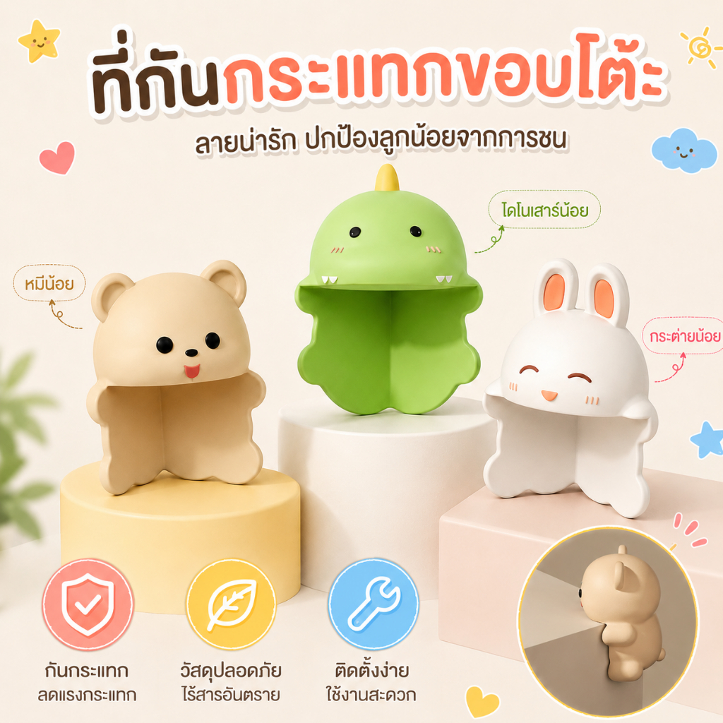 Ready Stock Thailand Shipment.ตัวป้องกันมุมโต๊ะซิลิโคน มีลาย้เหนียวด้านหลัง สติ๊กเกอร์เข้ามุมโต๊ะป้องกันการชนกัน