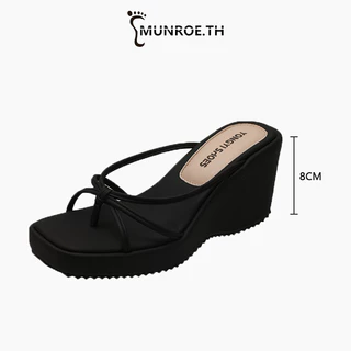 Munroe รองเท้าแตะ วินเทจ สีดำ รองเท้าส้นสูง ผู้หญิง 2026 รุ่นใหม่ ฤดูร้อน รองเท้าเพิ่มความสูง