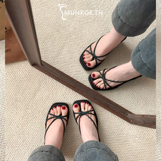 Munroe รองเท้าแตะ วินเทจ สีดำ รองเท้าส้นสูง ผู้หญิง 2026 รุ่นใหม่ ฤดูร้อน รองเท้าเพิ่มความสูง