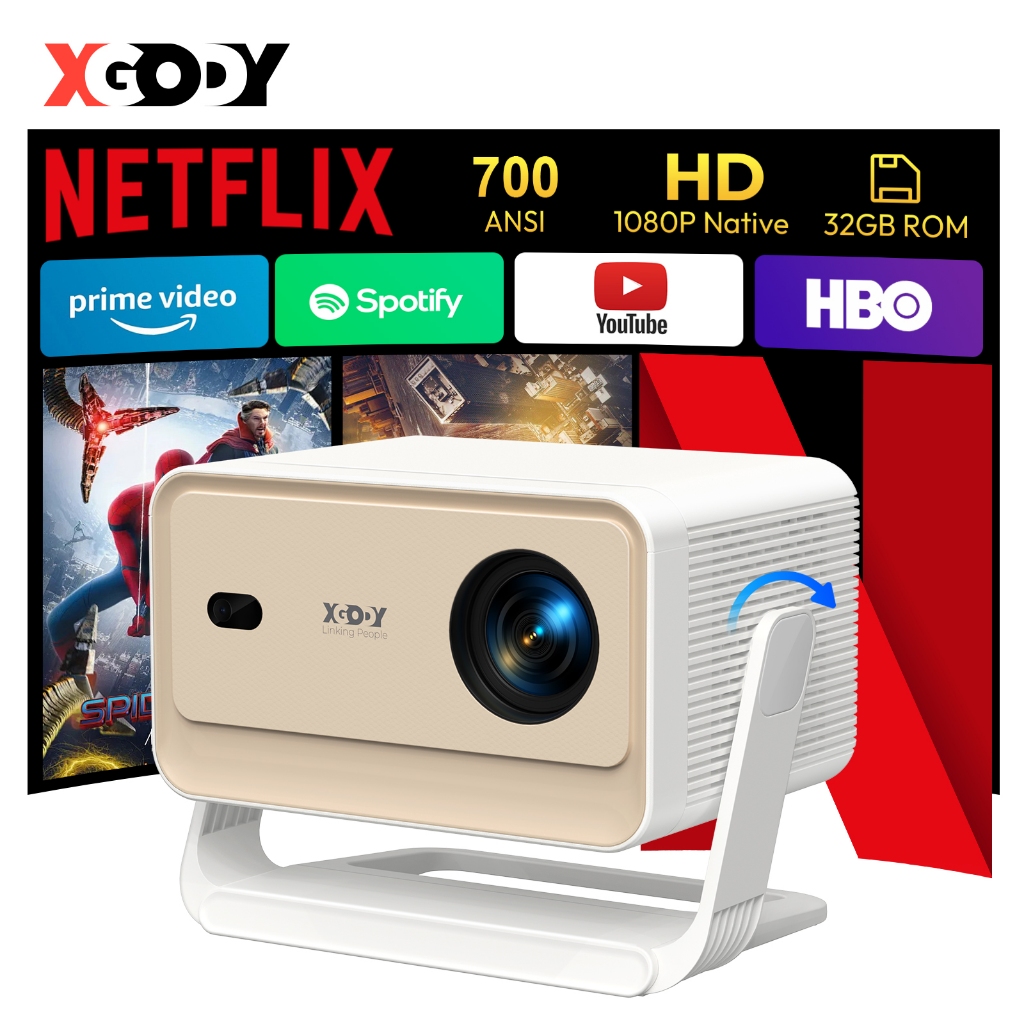 XGODY Gimbal N6P โปรเจคเตอร์ Android 13 รองรับ Netflix TV 4K HDR10 Dolby Audio MEMC ASA3.0 ลำโพงในตั