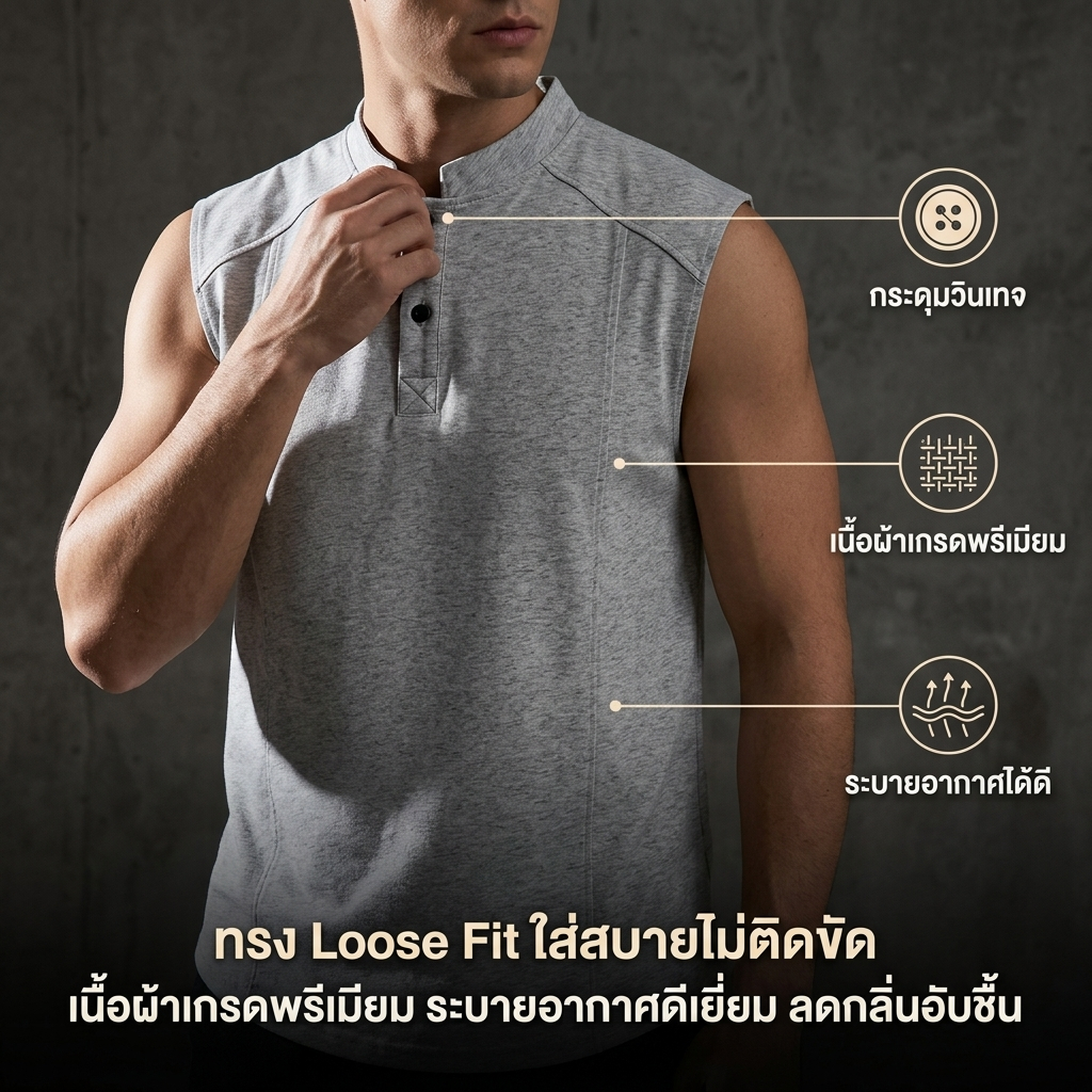 【ซัมเมอร์ฮิต】เสื้อกั๊กผู้ชายผ้าฝ้ายแท้ ระบายดีซับเหงื่อแบบบาง แนะนำฟิตเนสกีฬา