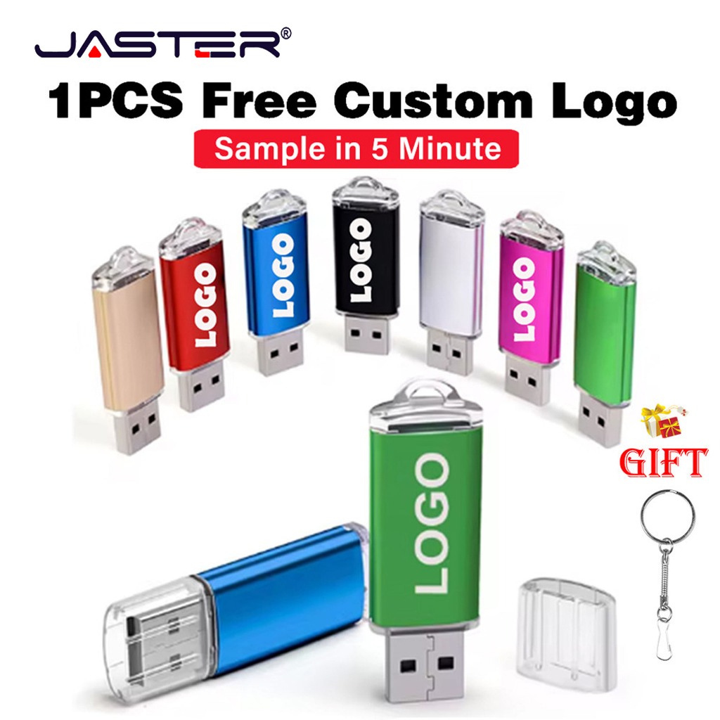 JASTER ขายส่งแฟลชไดรฟ์พลาสติกสี USB 2.0 128GB ฟรีโลโก้ที่กําหนดเองแกะสลักเลเซอร์ 64GB 32GB 16GB ส่วนบุคคล Pendrive 8GB 4GB Thumb Drive