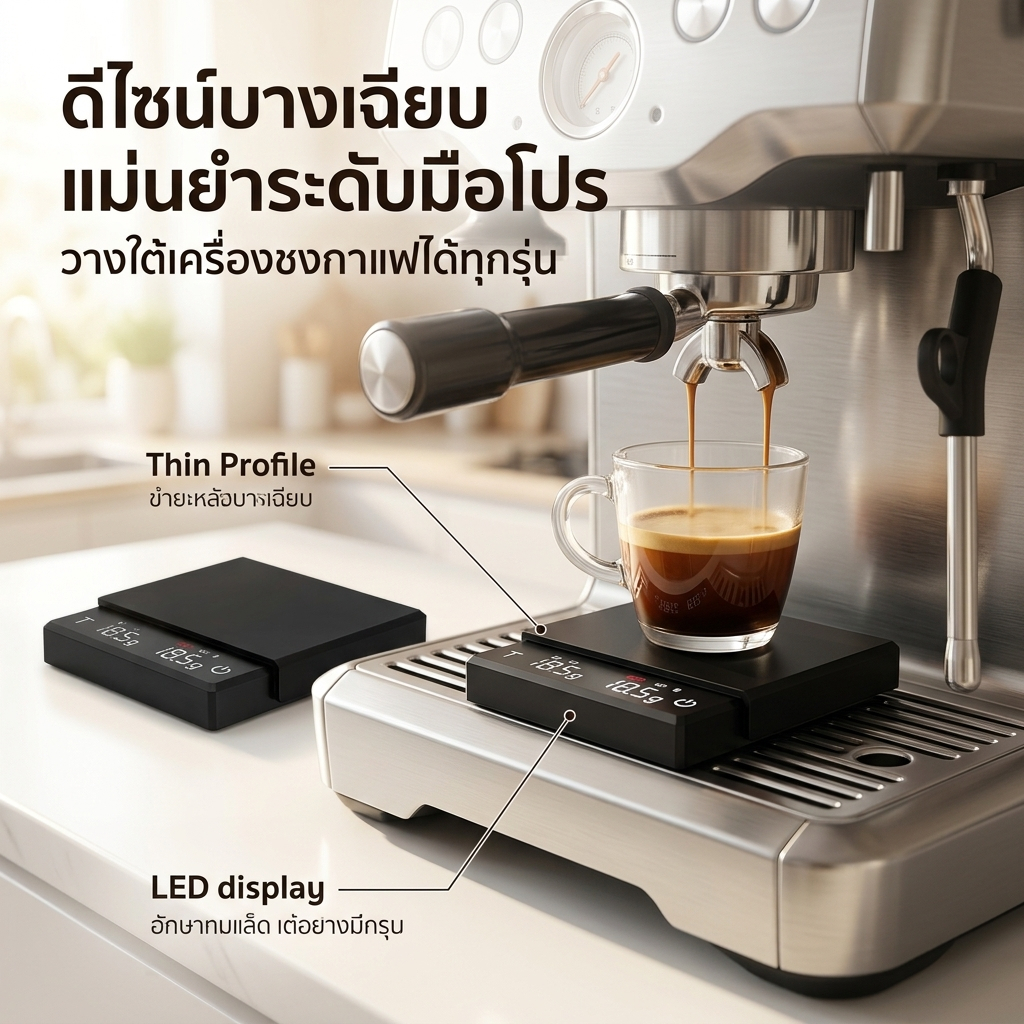 เครื่องชั่งกาแฟอิเล็กทรอนิกส์มินิ เครื่องชั่งครัวอิเล็กทรอนิกส์ จับเวลาอัตโนมัติชงมือและเอสเพรสโซ