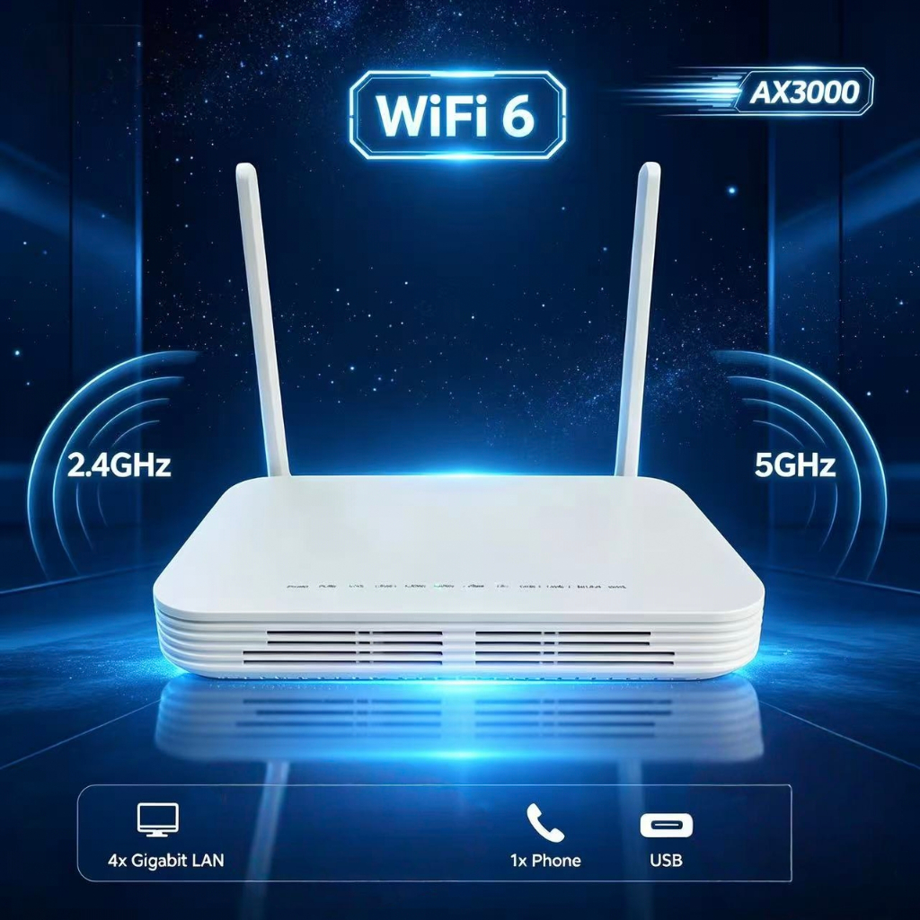 ใหม่ EG8145X6 WiFi6 GPON ONU 4 Gigabit LAN พอร์ต Dual Band 2.4G/5G โมเด็มไฟเบอร์ออปติกพร้อมพอร์ตโทรศ