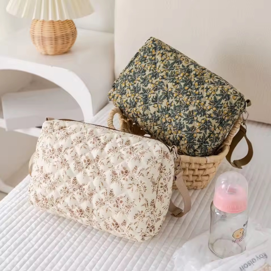 ผ้าอ้อม Tote Bag Baby Stroller Organizer Quilted Floral Mommy Bag Travel Baby Bag Nursery Storage fo