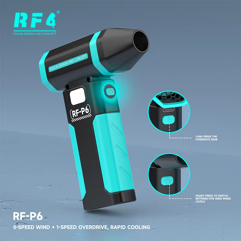 RF4 RF-P6 Bench-Top Rapid Cooling Blower สําหรับซ่อมบัดกรีโทรศัพท์และ PCB ความเร็วลม 5 ระดับ + Overd