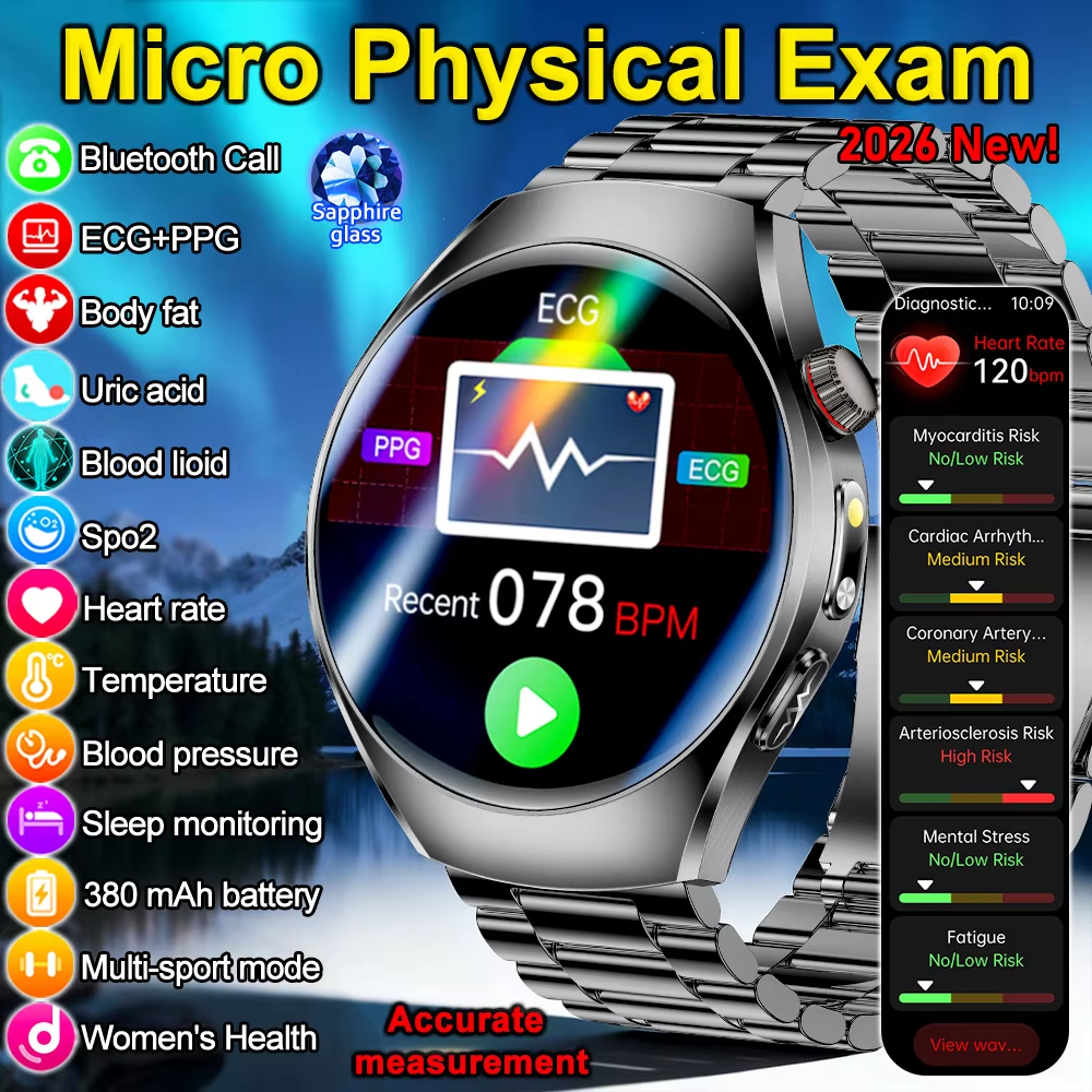 2026 การวิเคราะห์สุขภาพร่างกายที่แม่นยําใหม่ Smart Watch Blood lipids ECG Uric acid ความดันโลหิต Bod