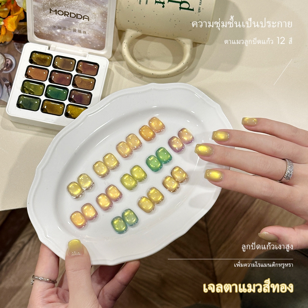 M0RDDA-Golden Cats Eye Gel Nail Polish Set แฟชั่น All-Match เหมาะสําหรับใช้ทุกวัน
