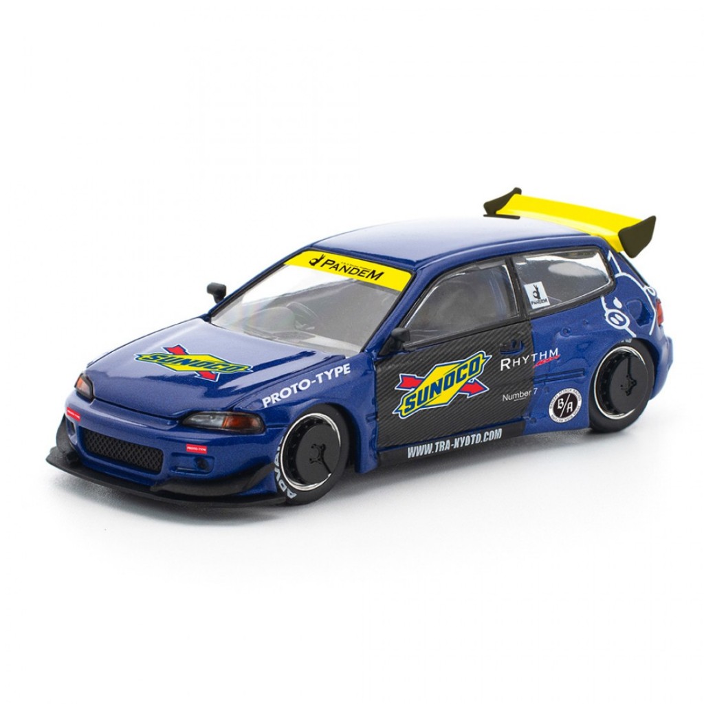ป๊อปเรซ ราคา640365 1/64 PANDEM CIVIC EG6 BLUE BLACK โมเดลรถเหล็ก รถโมเดล