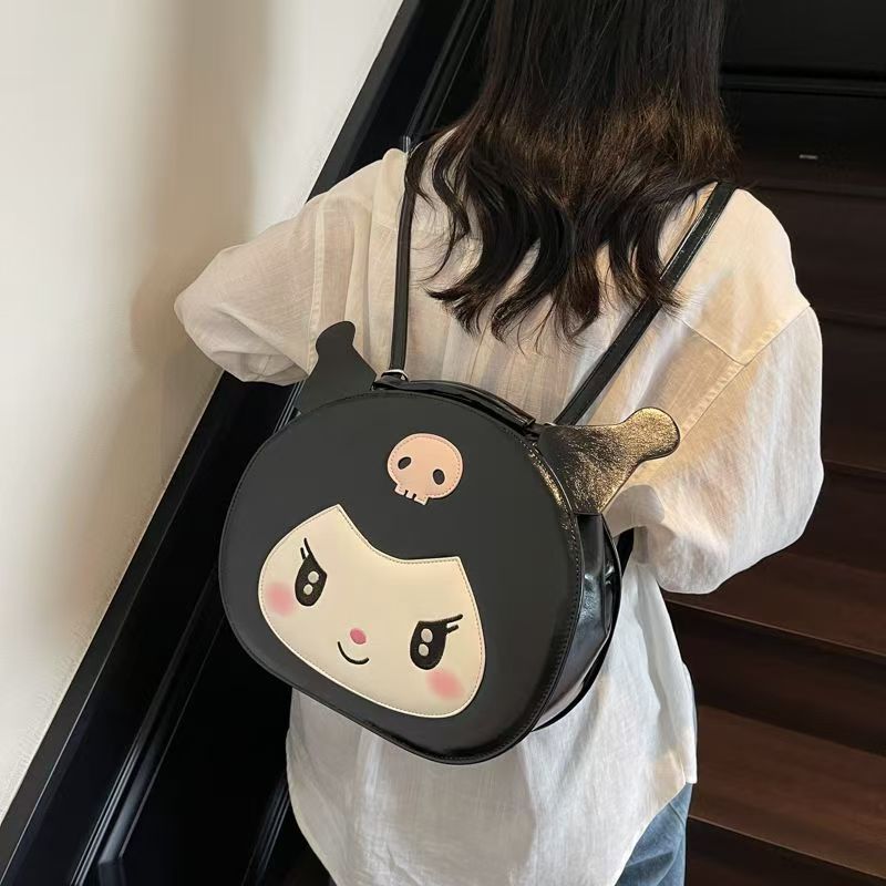 Sanrio Kuromi Tote Bag กระเป๋าเป้สะพายหลัง PU ความจุขนาดใหญ่ญี่ปุ่น Y2k กระเป๋าเป้สะพายหลังนักเรียนสไตล์สาวร้อนหวาน
