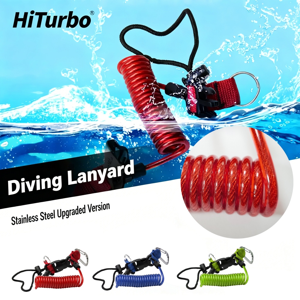 HiTurbo BCD คลิปสปริงดําน้ําดําน้ําเชือกเส้นเล็ก Anti-Lost Lanyard พร้อม Quick Release Buckle คลิปอุปกรณ์เสริมดําน้ํา lanyar วัสดุแกนเหล็ก ทนการกัดกร่อนน้ําเค็ม
